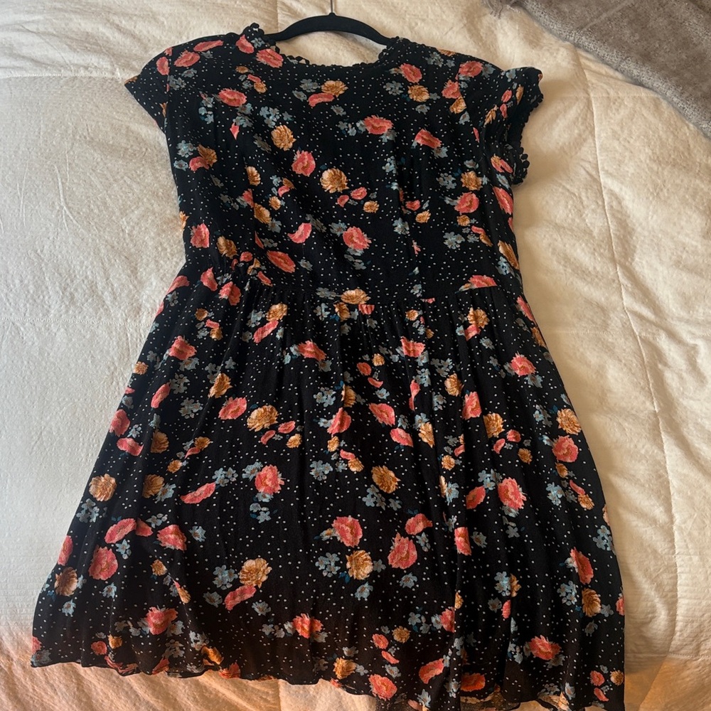 Girls' Black Floral Short Sleeve Dress - Pink & Gold Flowers